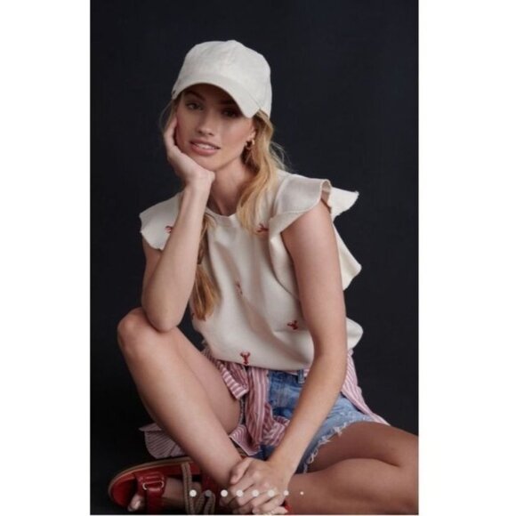 T.La Ivory Sleeveless Lobster Print Ruffle Sleeve Sweatshirt - Picture 2 of 8